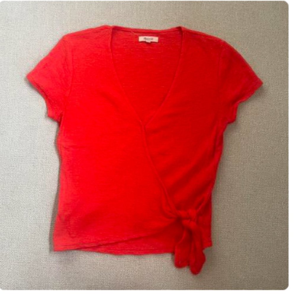 Madewell Texture & Thread Wrap Tie Cropped Top Blouse